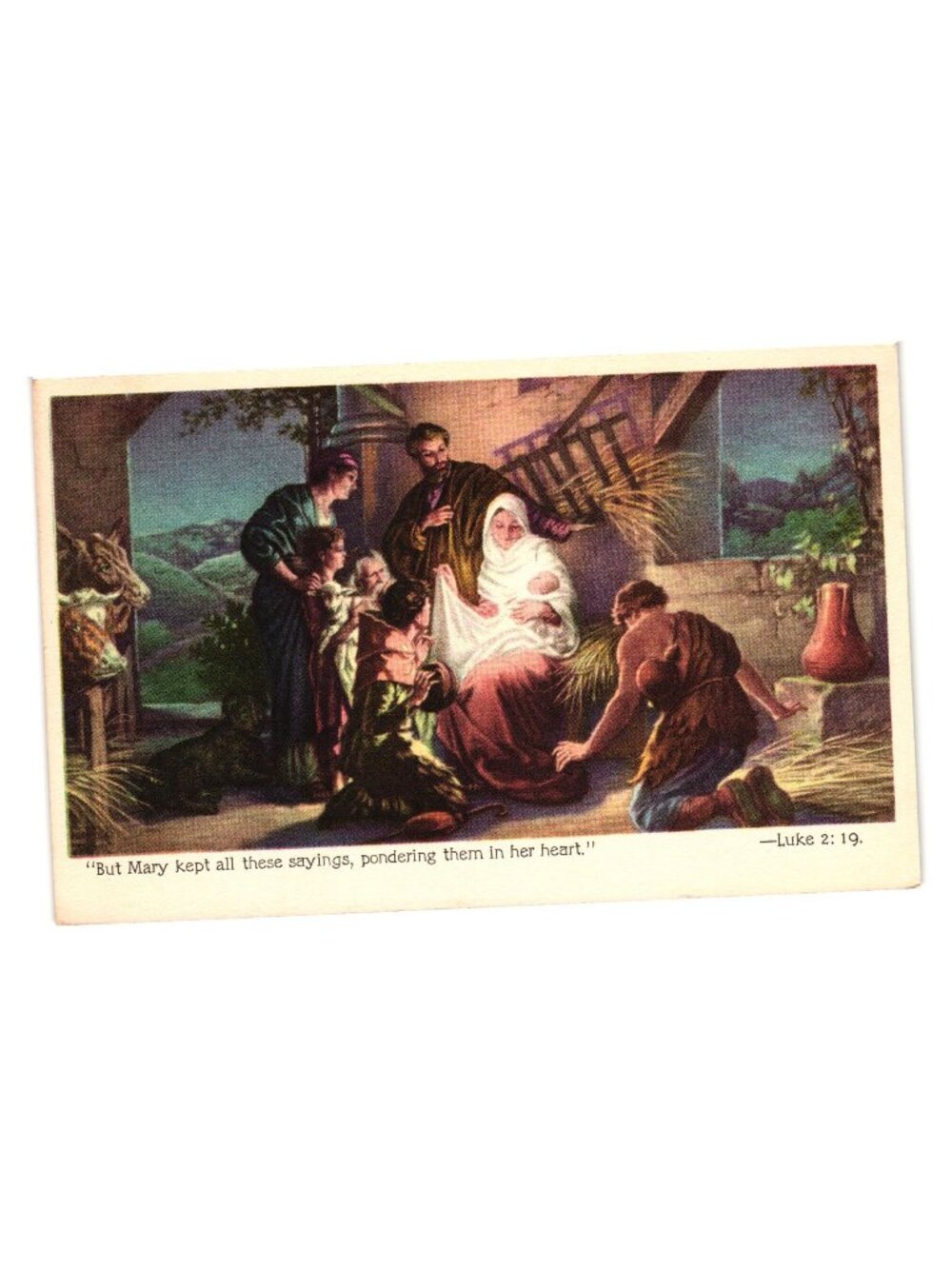 Vintage 1939 Religious Nativity Postcard Luke 219 Decorah Iowa Christmas Greetin